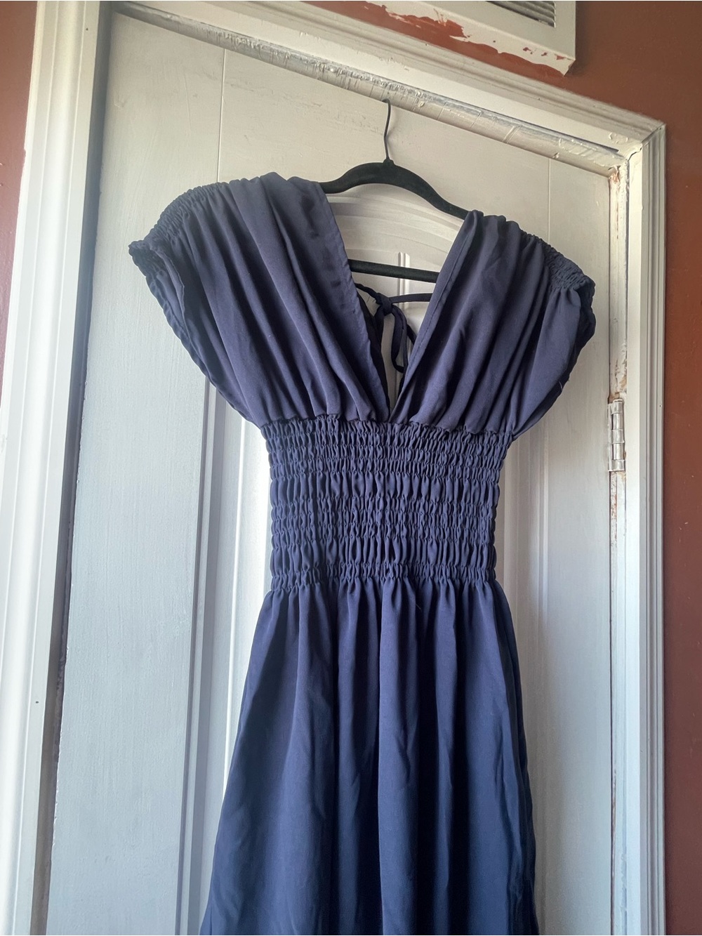 Smocked Waist Navy Blue Women's Dress